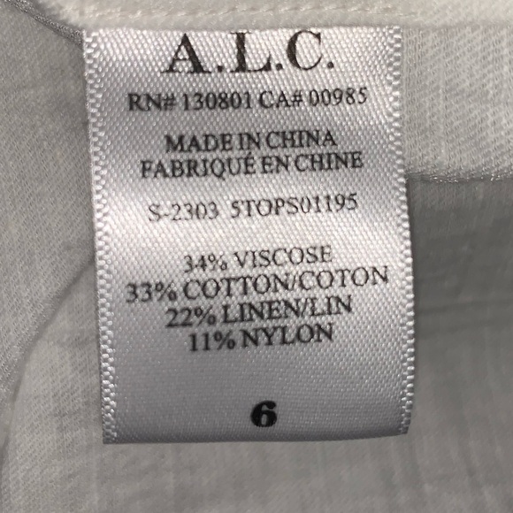 A.L.C. White Cara Puff Sleeve Split V neck Popover Cotton Blouse Size 6 - Picture 9 of 9